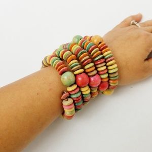 Wood beads wrist bangle